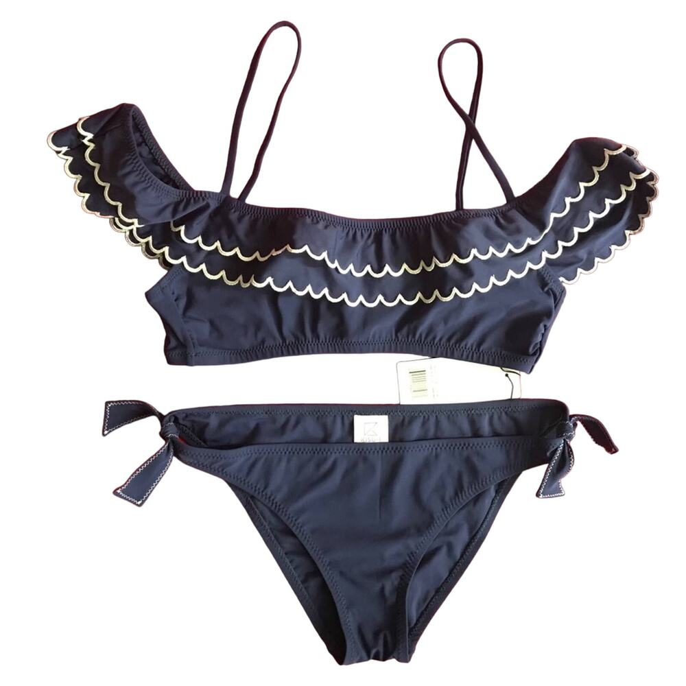 Kisuii Bikini Navy & White Two Piece Bathing Suit NWT  M
